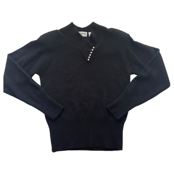 YarnWorks Women’s Sweater Size Medium Black Angora Vintage Blends Soft Warm - Picture 3 of 8